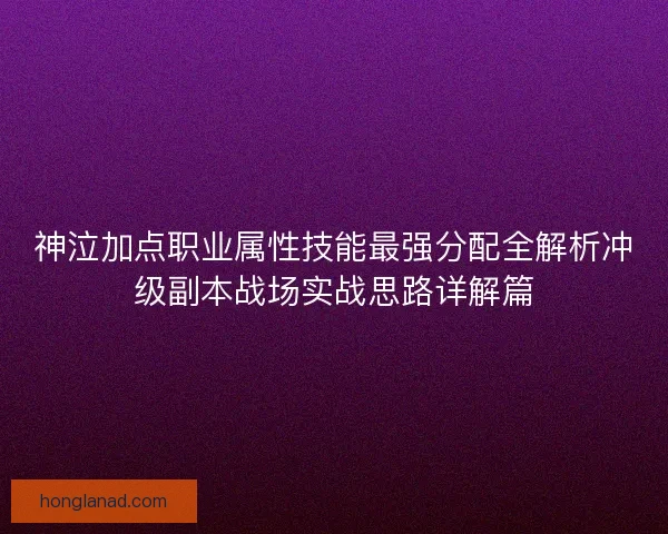 神泣加点职业属性技能最强分配全解析冲级副本战场实战思路详解篇